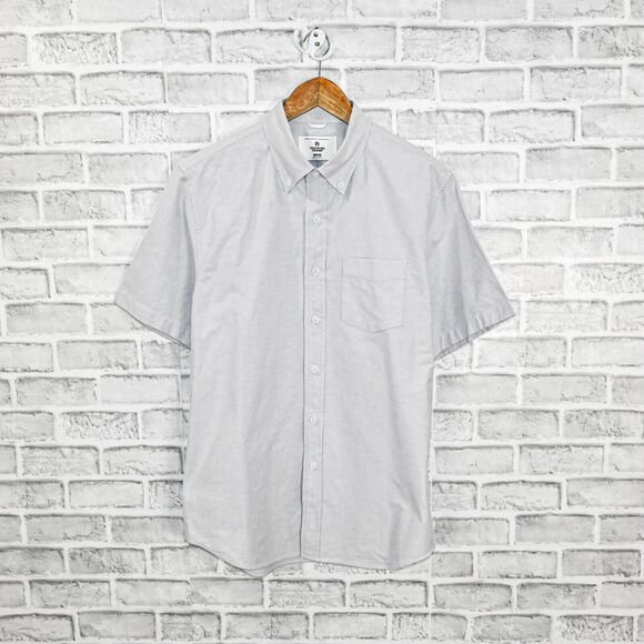 Reigning Champ Men's Cotton Oxford Windsor SS Shirt in Light Grey size Medium - Picture 1 of 7